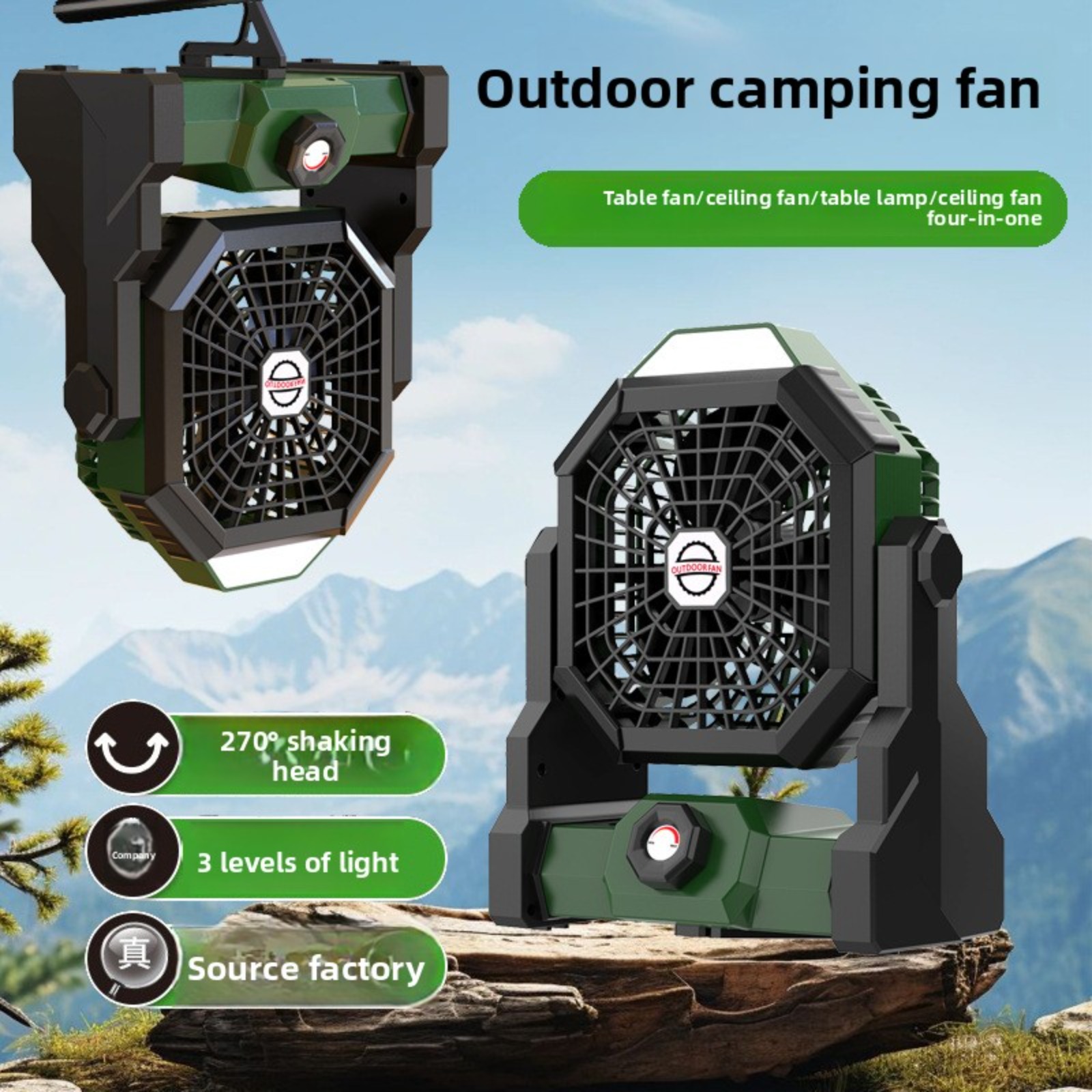 Outdoor Lighting Wireless - Ventilador Portátil 4 em 1 para